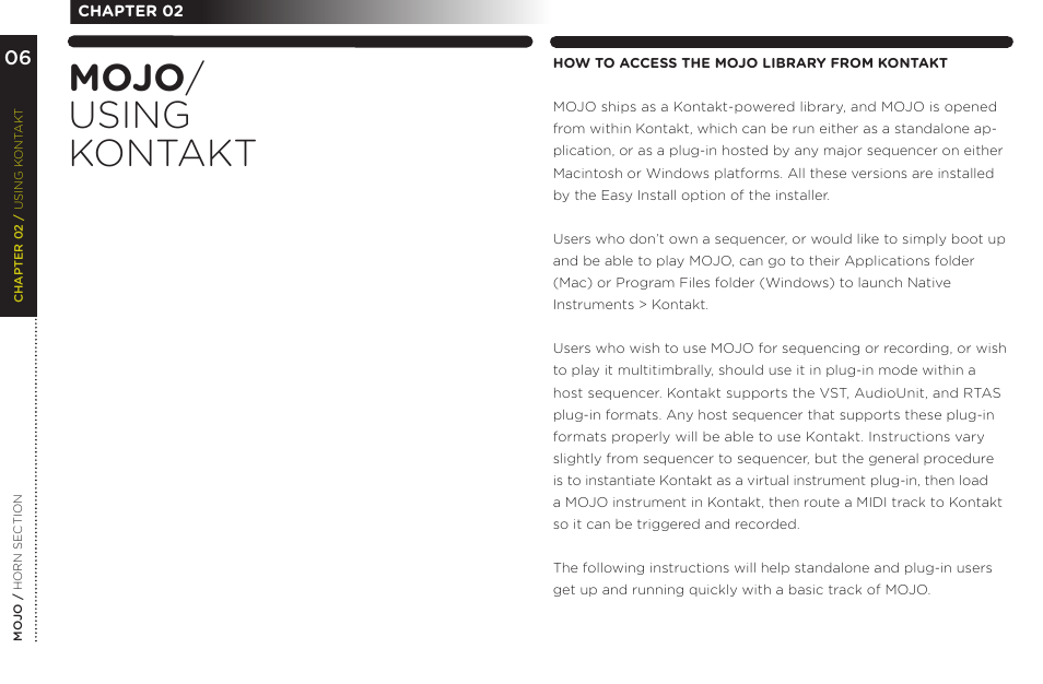 Mojo / using kontakt | Vir2 Instruments MOJO User Manual | Page 10 / 40