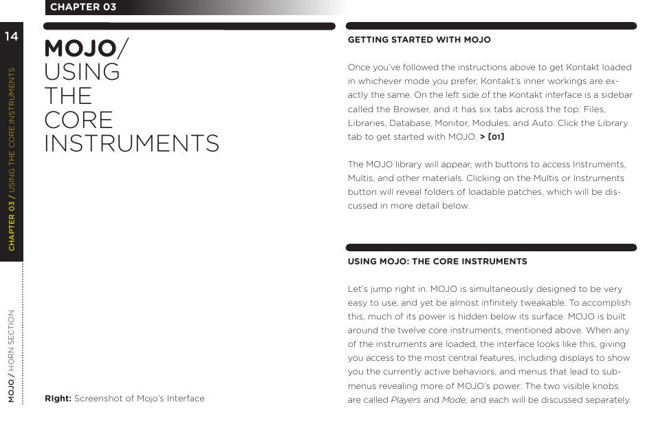 Mojo / using the core instruments | Vir2 Instruments MOJO User Manual | Page 18 / 40