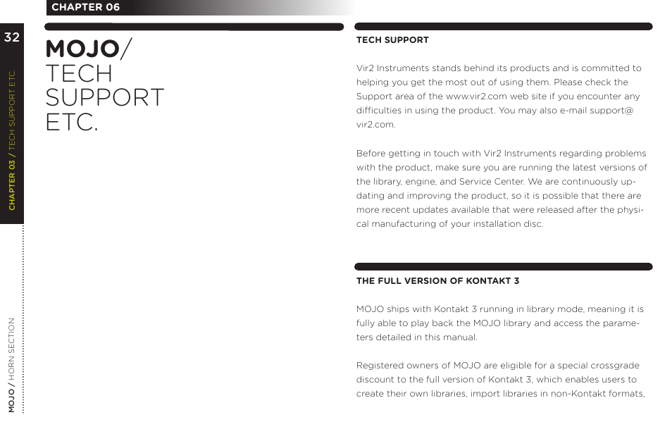 Mojo / tech support etc | Vir2 Instruments MOJO User Manual | Page 36 / 40