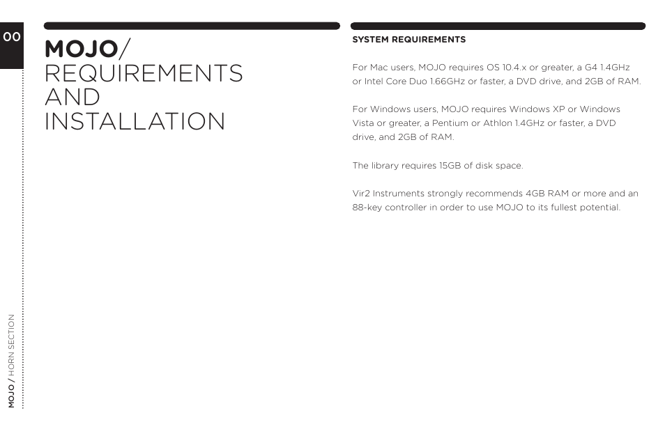 Mojo / requirements and installation | Vir2 Instruments MOJO User Manual | Page 4 / 40