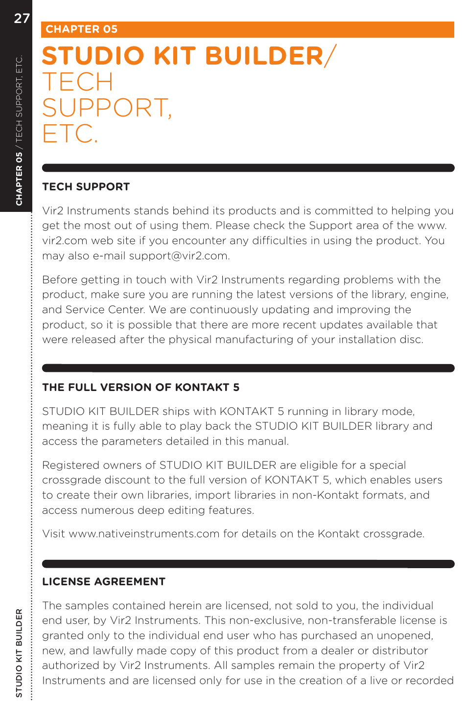 Studio kit builder / tech support, etc | Vir2 Instruments Studio Kit Builder User Manual | Page 32 / 34