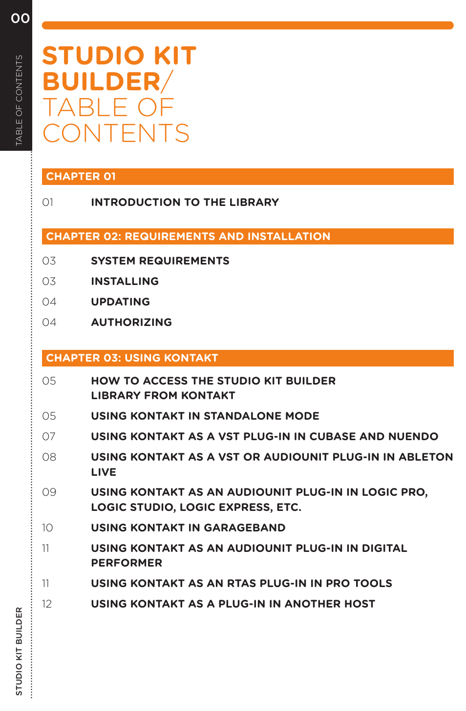 Studio kit builder / table of contents | Vir2 Instruments Studio Kit Builder User Manual | Page 4 / 34