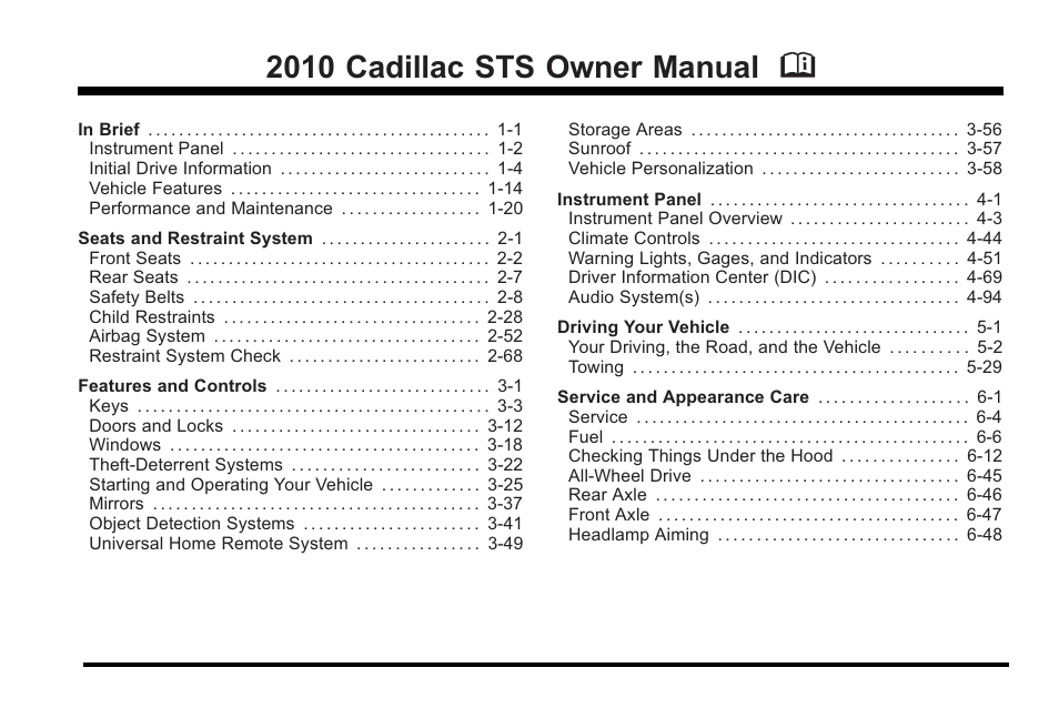 Cadillac 2010 STS User Manual | 536 pages