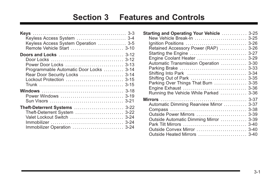 Features and controls, Features and controls -1 | Cadillac 2010 STS User Manual | Page 101 / 536