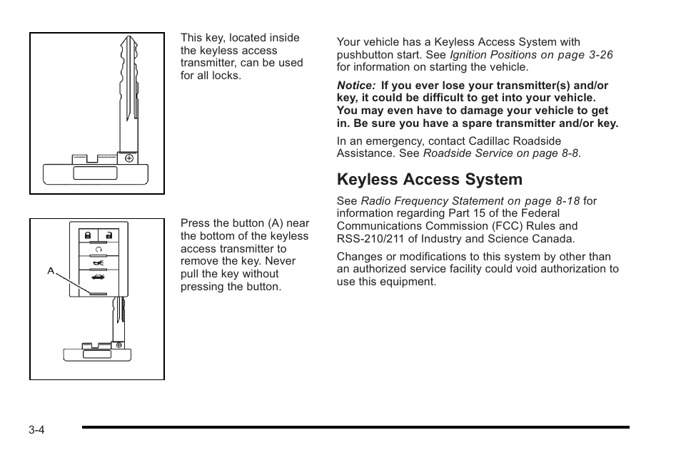 Keyless access system, Keyless access system -4 | Cadillac 2010 STS User Manual | Page 104 / 536