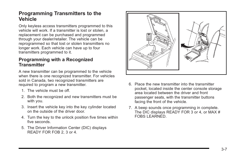 Programming transmitters to the vehicle | Cadillac 2010 STS User Manual | Page 107 / 536