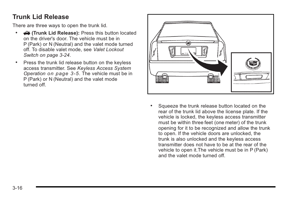 Trunk lid release | Cadillac 2010 STS User Manual | Page 116 / 536