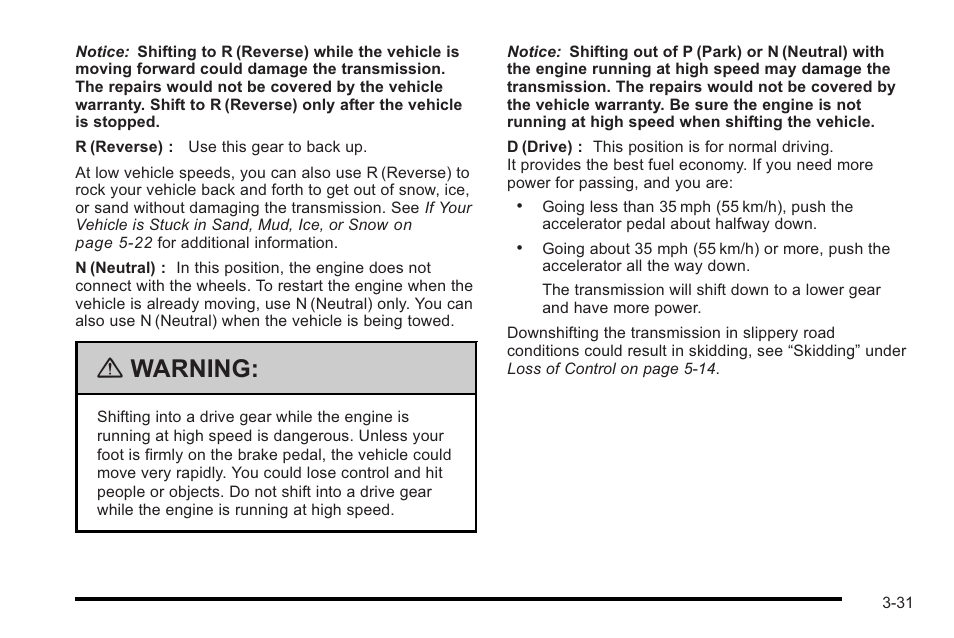Warning | Cadillac 2010 STS User Manual | Page 131 / 536