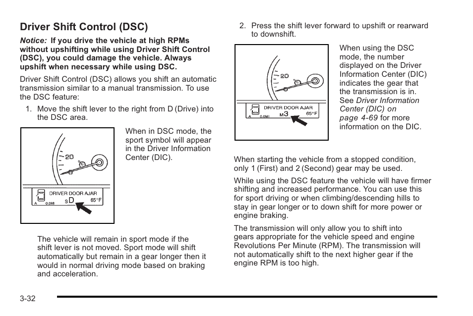 Driver shift control (dsc) | Cadillac 2010 STS User Manual | Page 132 / 536