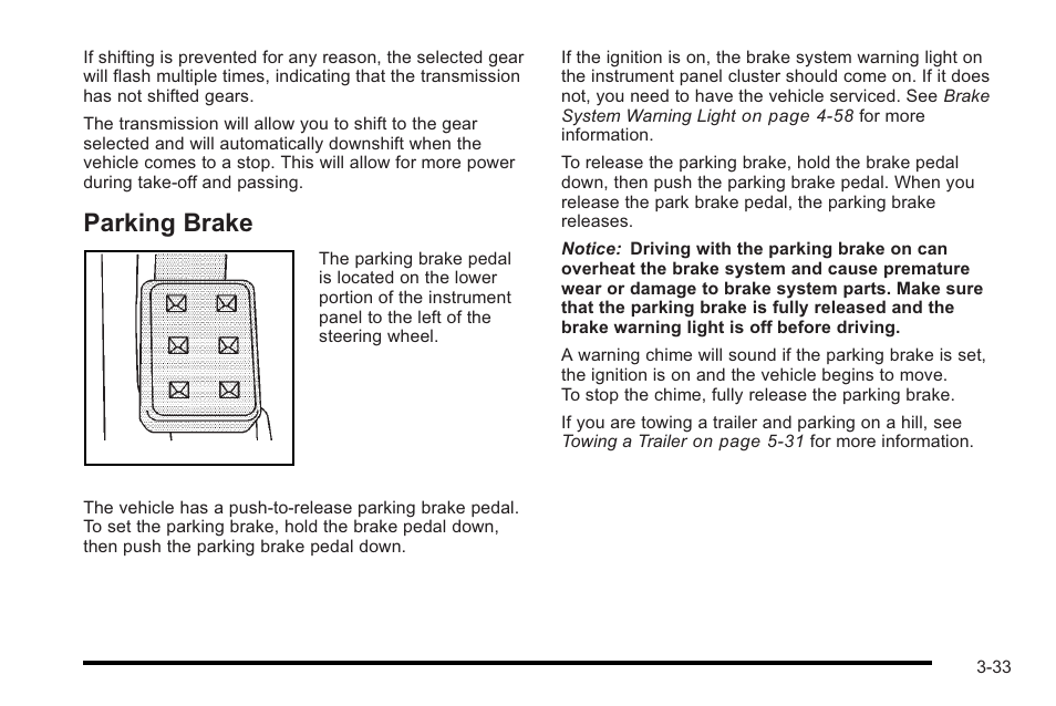 Parking brake, Parking brake -33 | Cadillac 2010 STS User Manual | Page 133 / 536