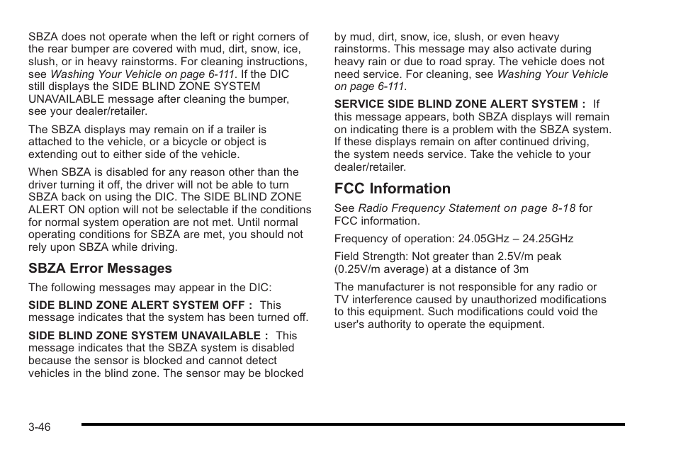 Fcc information | Cadillac 2010 STS User Manual | Page 146 / 536