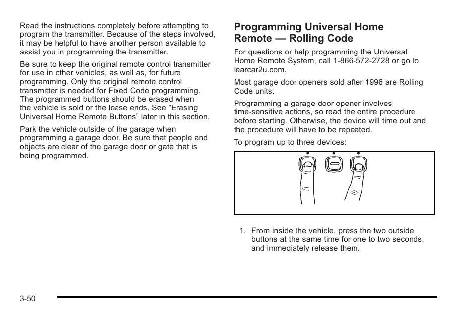 Programming universal home remote — rolling code | Cadillac 2010 STS User Manual | Page 150 / 536