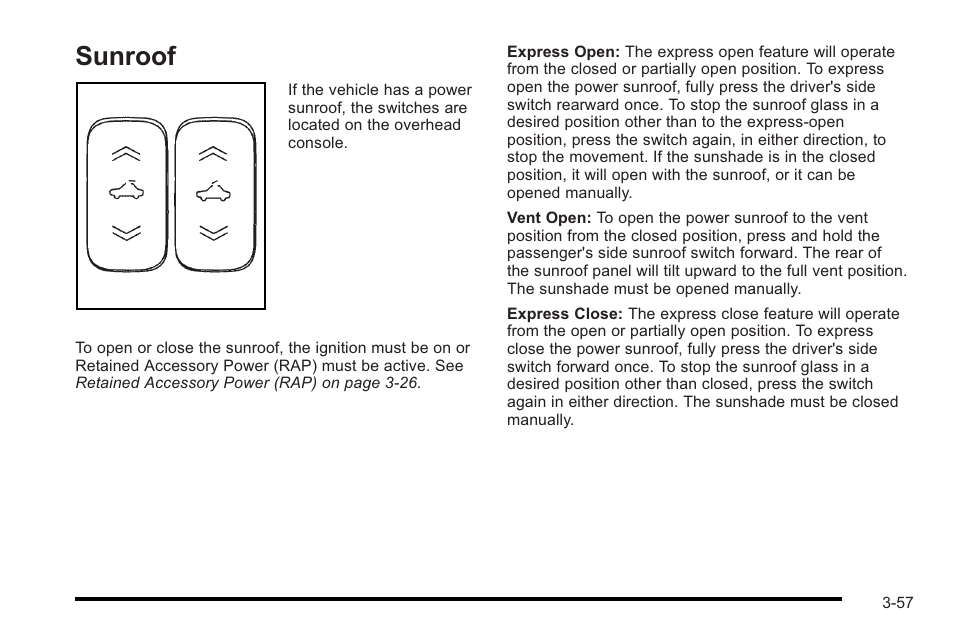 Sunroof, Sunroof -57 | Cadillac 2010 STS User Manual | Page 157 / 536