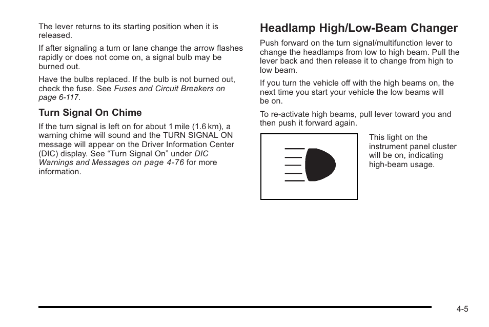 Headlamp high/low-beam changer, Headlamp high/low-beam changer -5 | Cadillac 2010 STS User Manual | Page 185 / 536