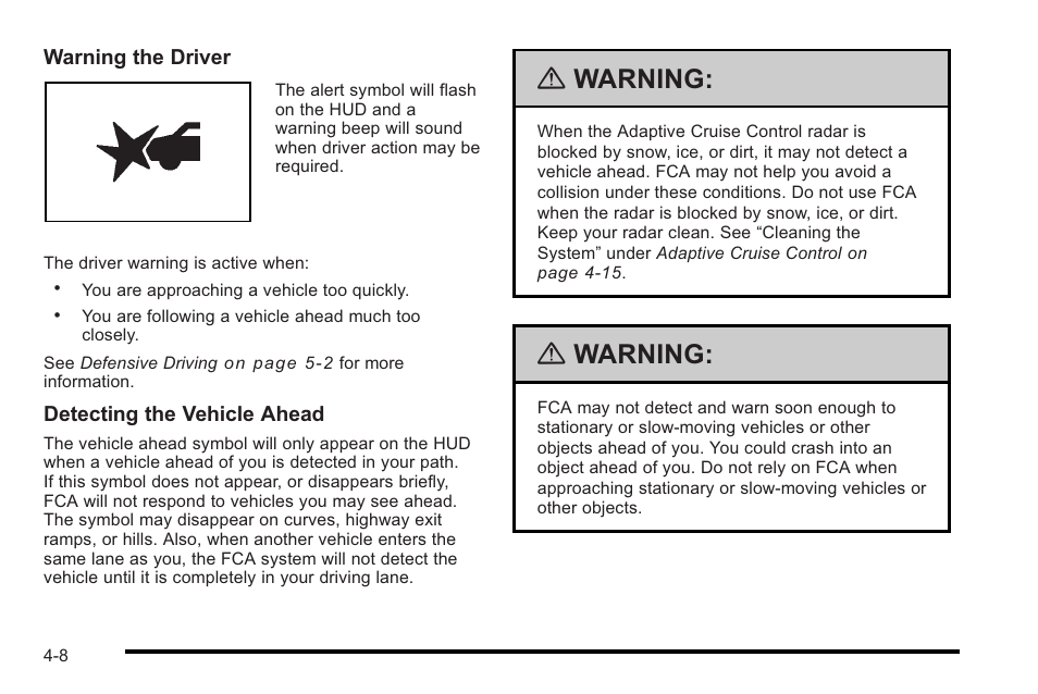 Warning | Cadillac 2010 STS User Manual | Page 188 / 536