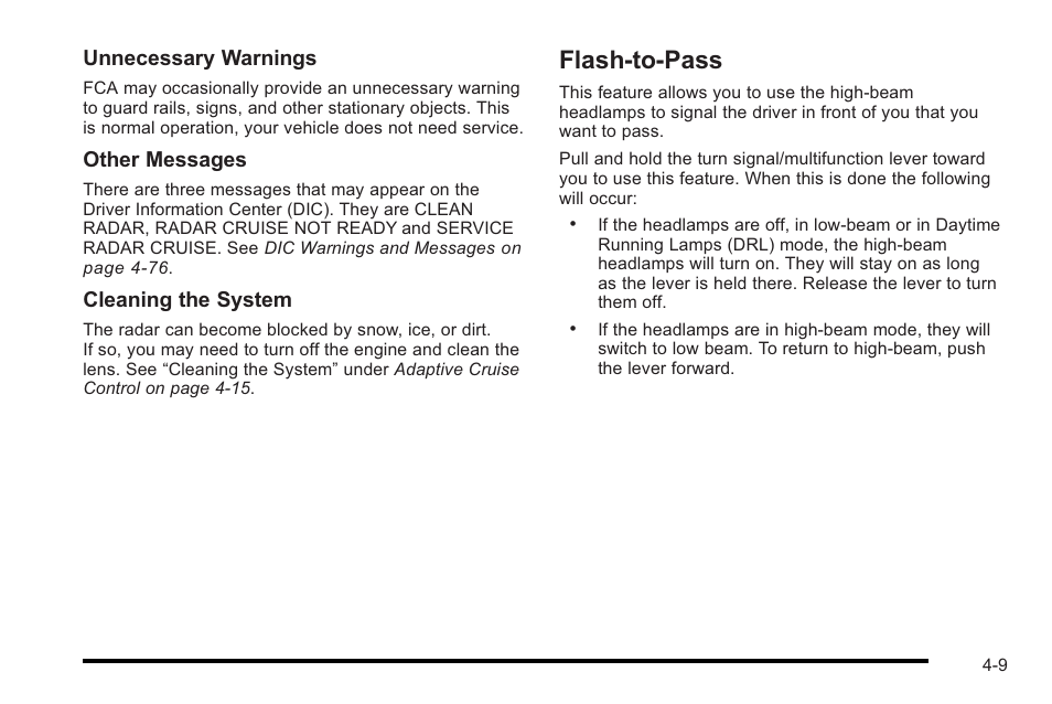 Flash-to-pass, Flash-to-pass -9 | Cadillac 2010 STS User Manual | Page 189 / 536