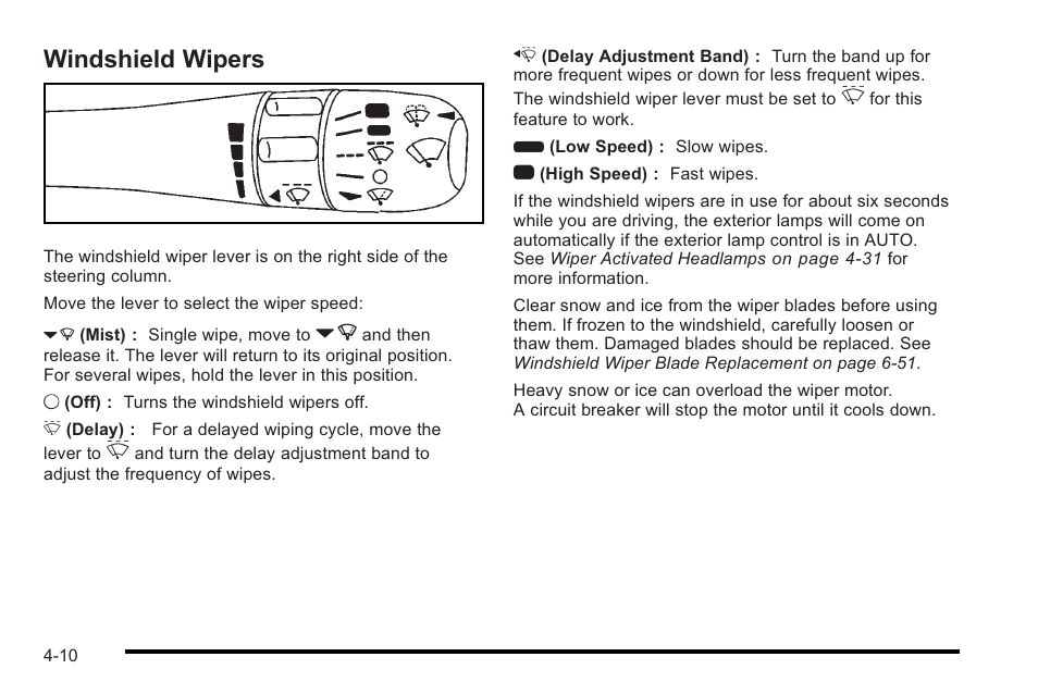 Windshield wipers, Windshield wipers -10 | Cadillac 2010 STS User Manual | Page 190 / 536