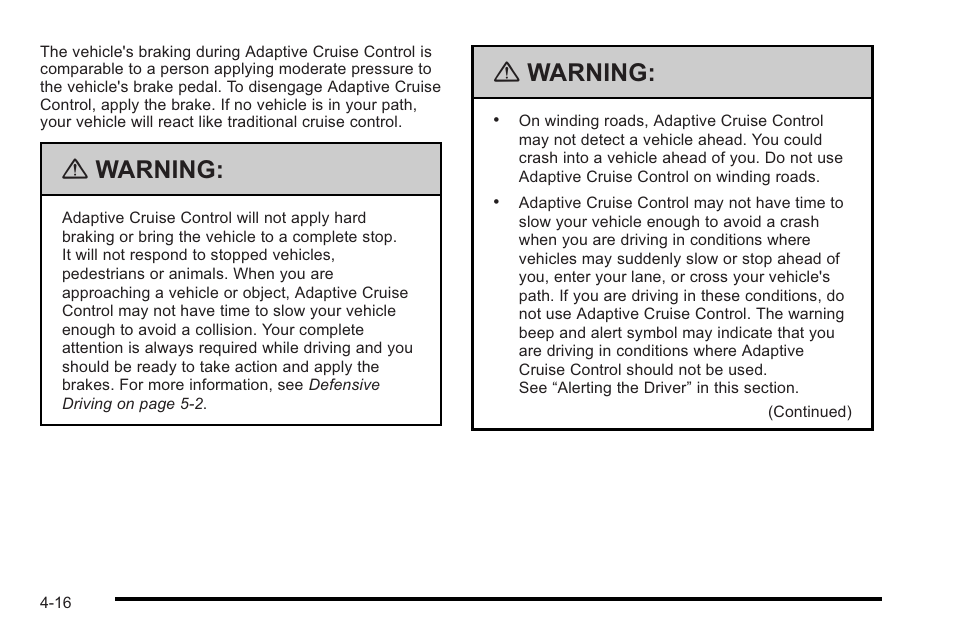 Warning | Cadillac 2010 STS User Manual | Page 196 / 536