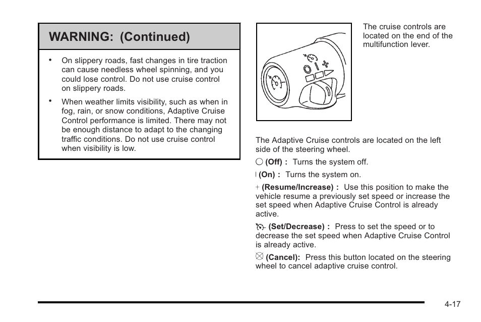 Warning: (continued) | Cadillac 2010 STS User Manual | Page 197 / 536