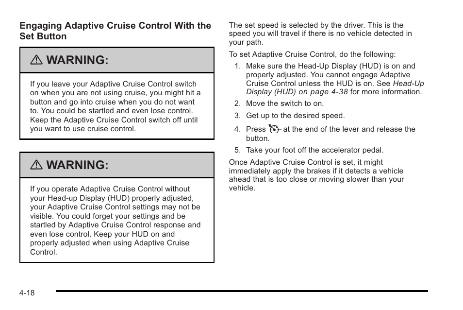 Warning | Cadillac 2010 STS User Manual | Page 198 / 536