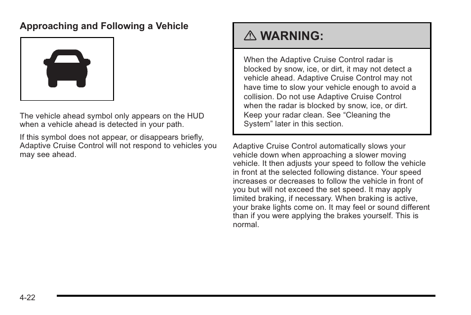 Warning | Cadillac 2010 STS User Manual | Page 202 / 536