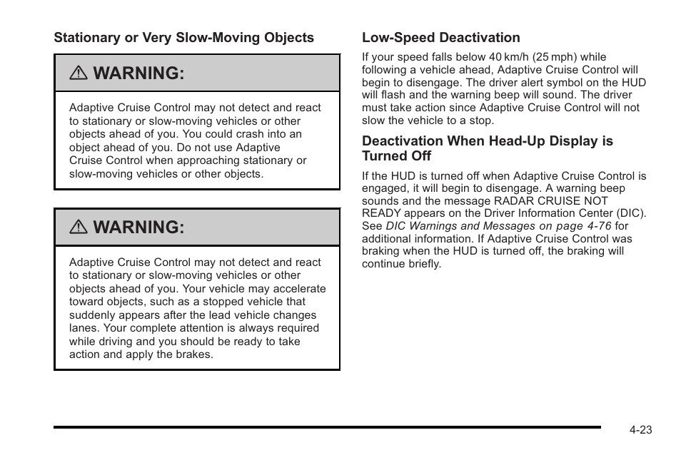 Warning | Cadillac 2010 STS User Manual | Page 203 / 536