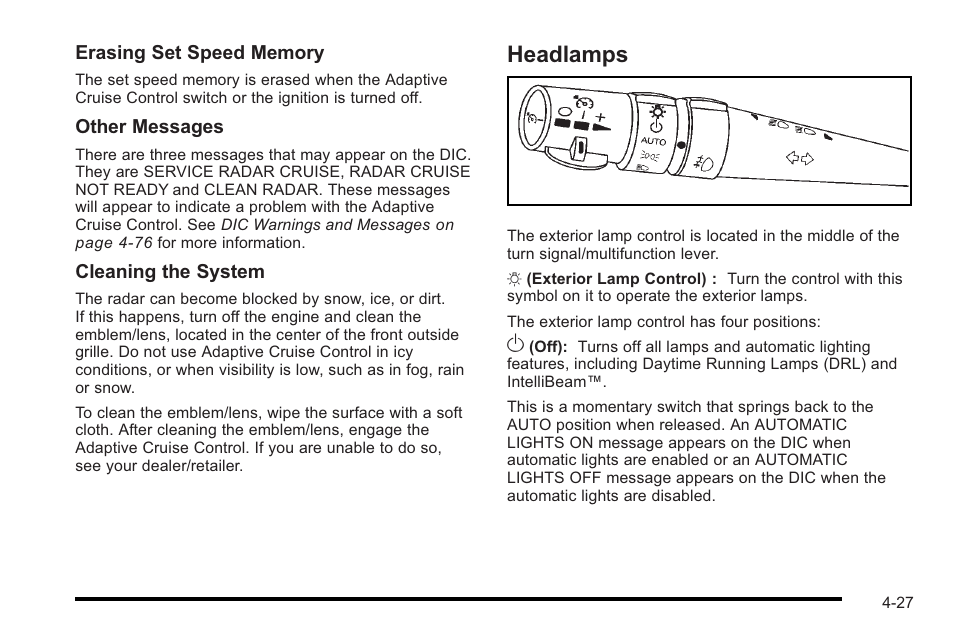 Headlamps, Headlamps -27 | Cadillac 2010 STS User Manual | Page 207 / 536