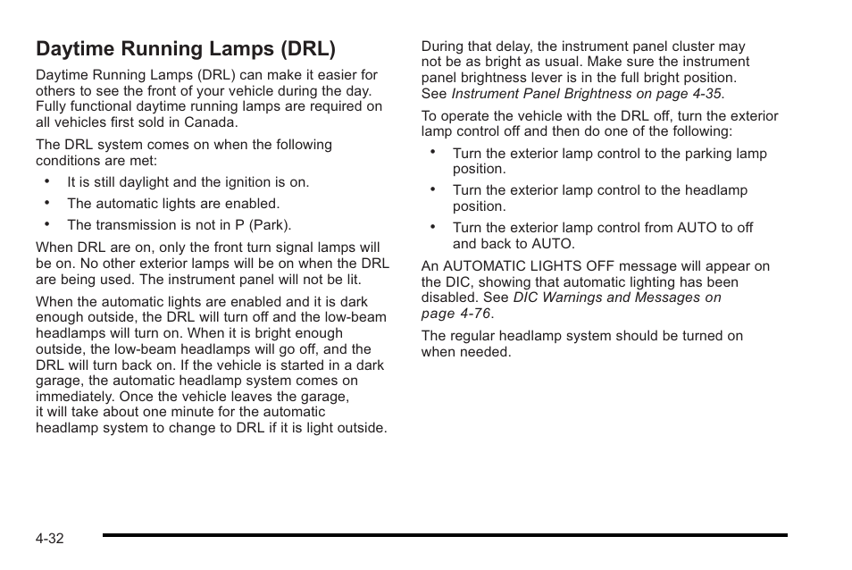 Daytime running lamps (drl), Daytime running lamps (drl) -32 | Cadillac 2010 STS User Manual | Page 212 / 536