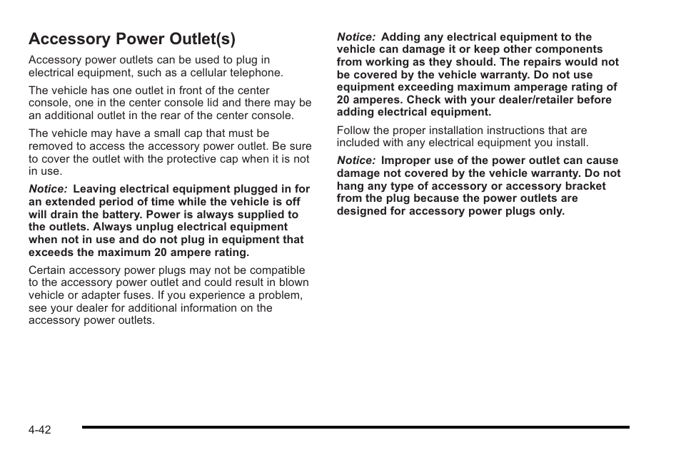 Accessory power outlet(s), Accessory power outlet(s) -42 | Cadillac 2010 STS User Manual | Page 222 / 536