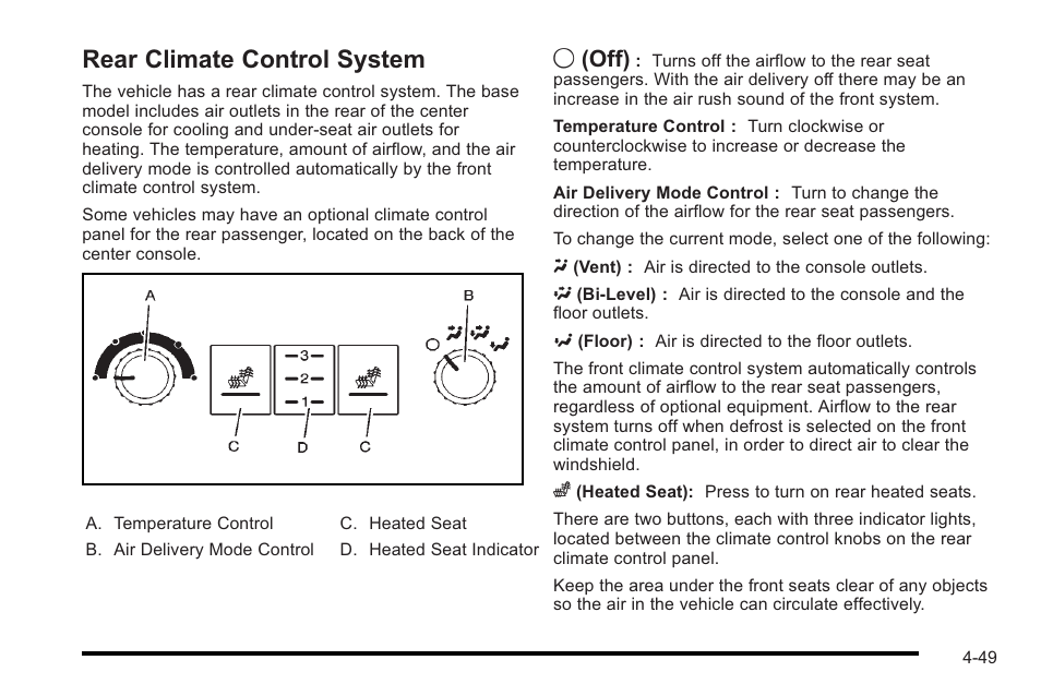 Rear climate control system, Rear climate control system -49, 9 (off) | Cadillac 2010 STS User Manual | Page 229 / 536