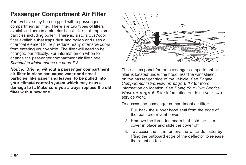 Passenger compartment air filter, Passenger compartment air filter -50 | Cadillac 2010 STS User Manual | Page 230 / 536