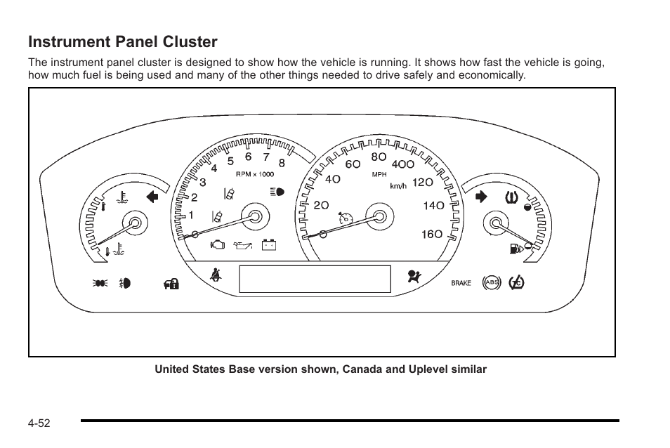 Instrument panel cluster, Panel cluster -52 | Cadillac 2010 STS User Manual | Page 232 / 536