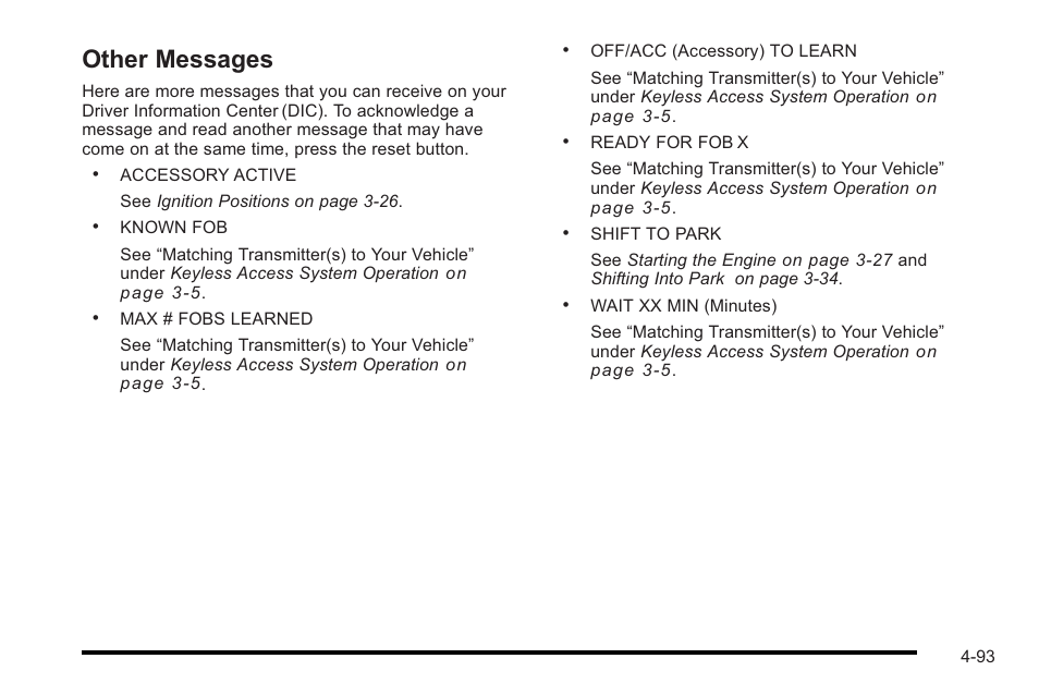 Other messages, Other messages -93 | Cadillac 2010 STS User Manual | Page 273 / 536