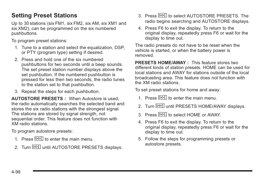 Setting preset stations | Cadillac 2010 STS User Manual | Page 278 / 536