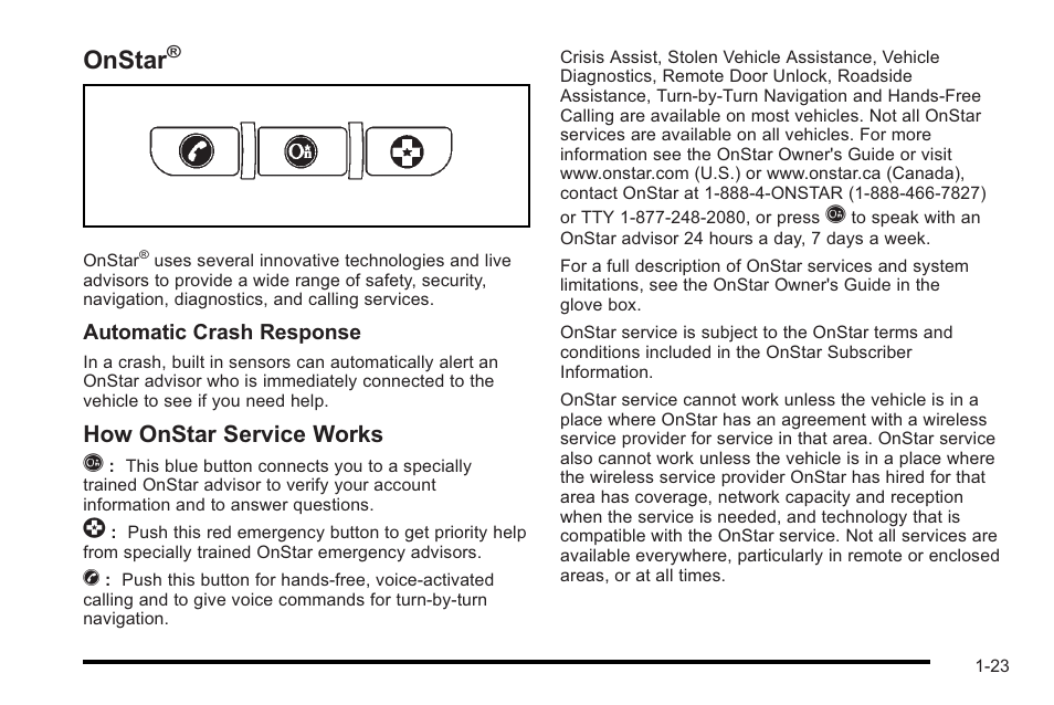 Onstar, How onstar service works q | Cadillac 2010 STS User Manual | Page 29 / 536