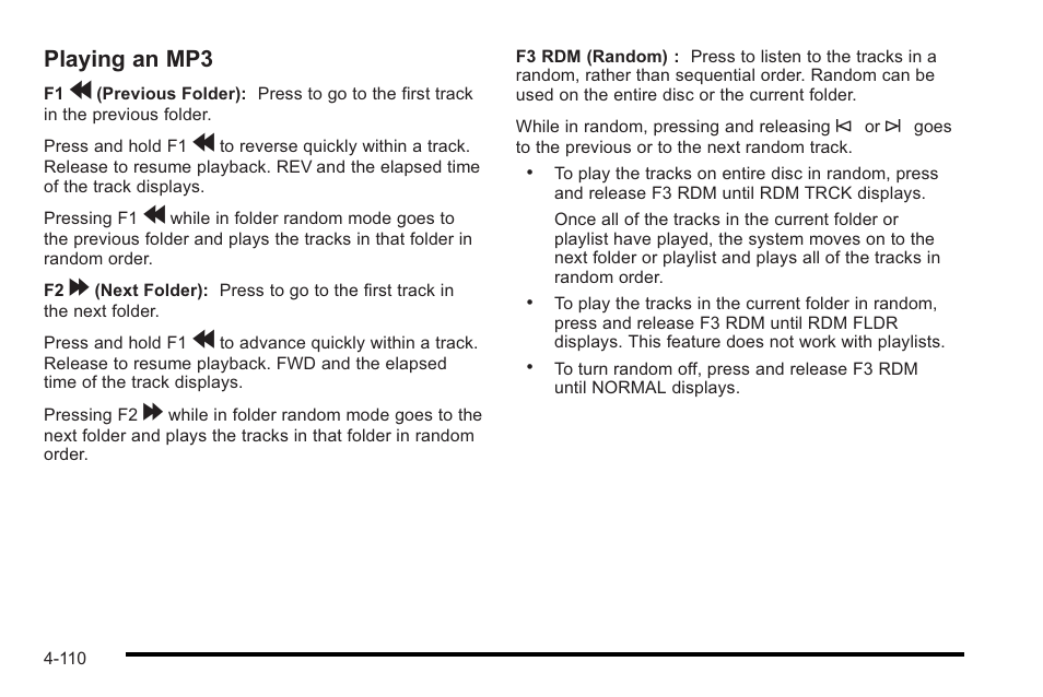 Playing an mp3 | Cadillac 2010 STS User Manual | Page 290 / 536