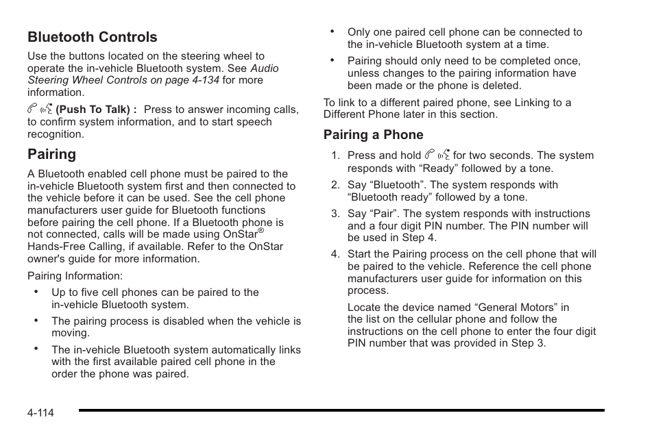 Bluetooth controls, Pairing, Pairing a phone | Cadillac 2010 STS User Manual | Page 294 / 536