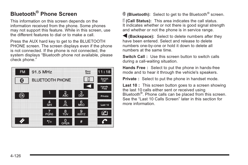 Bluetooth, Phone screen | Cadillac 2010 STS User Manual | Page 306 / 536