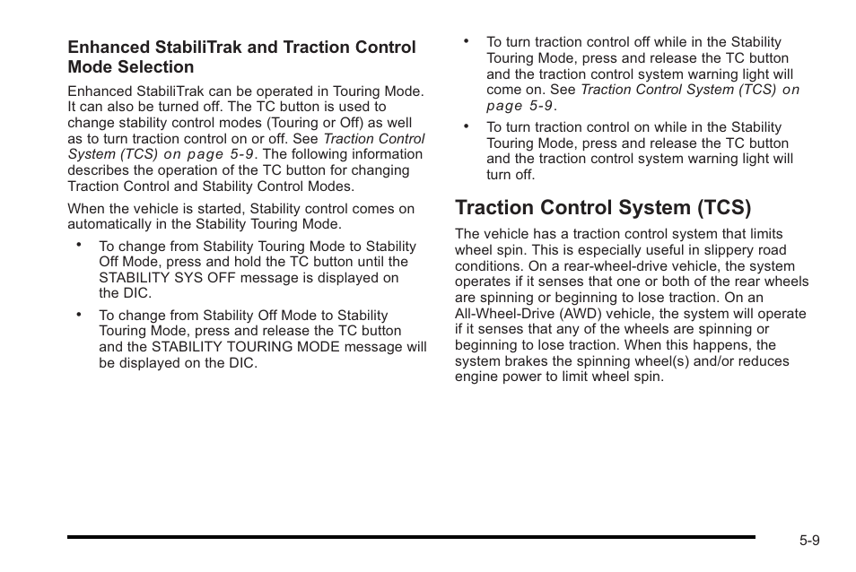 Traction control system (tcs), Traction control system (tcs) -9 | Cadillac 2010 STS User Manual | Page 327 / 536