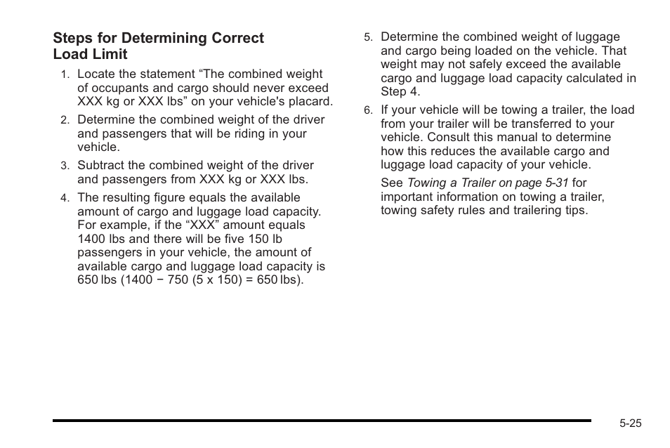 Steps for determining correct load limit | Cadillac 2010 STS User Manual | Page 343 / 536