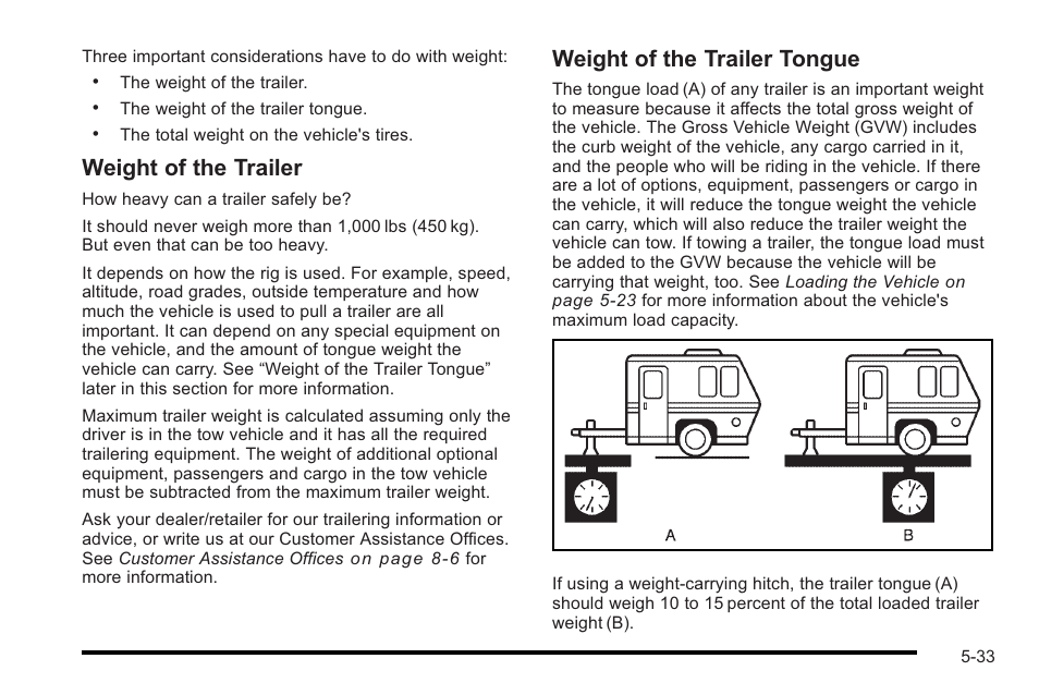 Weight of the trailer, Weight of the trailer tongue | Cadillac 2010 STS User Manual | Page 351 / 536