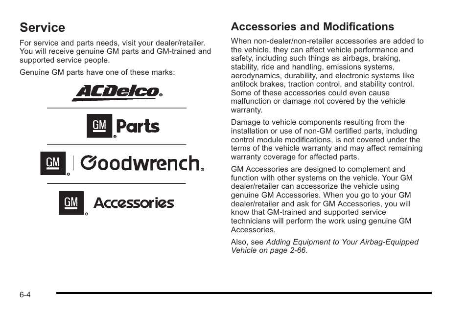 Service, Accessories and modifications, Service -4 | Accessories and modifications -4 | Cadillac 2010 STS User Manual | Page 360 / 536