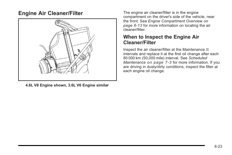 Engine air cleaner/filter, Engine air cleaner/filter -23, Engine air cleaner | When to inspect the engine air cleaner/filter | Cadillac 2010 STS User Manual | Page 379 / 536