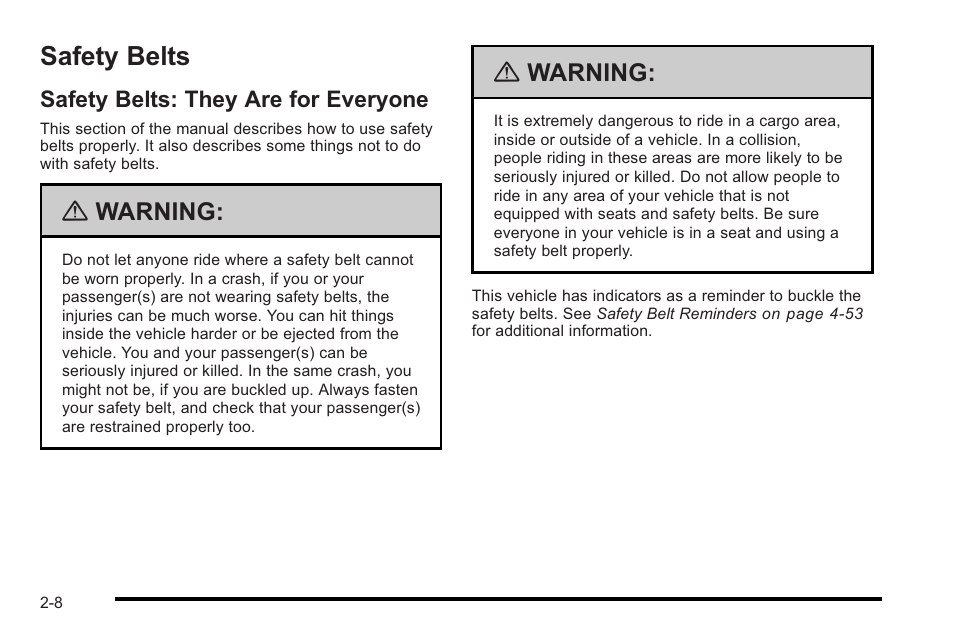 Safety belts, Safety belts: they are for everyone, Safety belts -8 | Audio system(s), Safety belts: they are for everyone -8 | Cadillac 2010 STS User Manual | Page 38 / 536