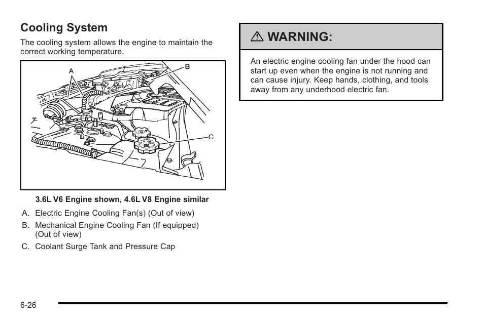 Cooling system, Cooling system -26, Warning | Cadillac 2010 STS User Manual | Page 382 / 536