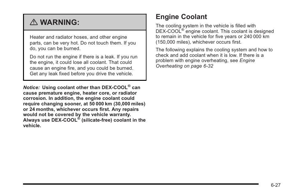 Engine coolant, Engine coolant -27, Inflation | Warning | Cadillac 2010 STS User Manual | Page 383 / 536