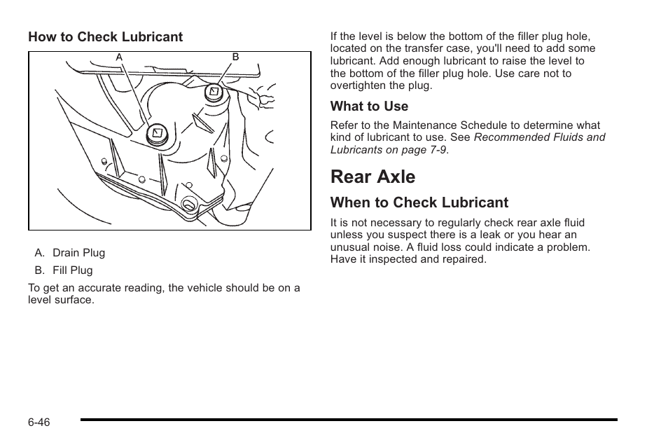 Rear axle, Rear axle -46, When to check lubricant | Cadillac 2010 STS User Manual | Page 402 / 536