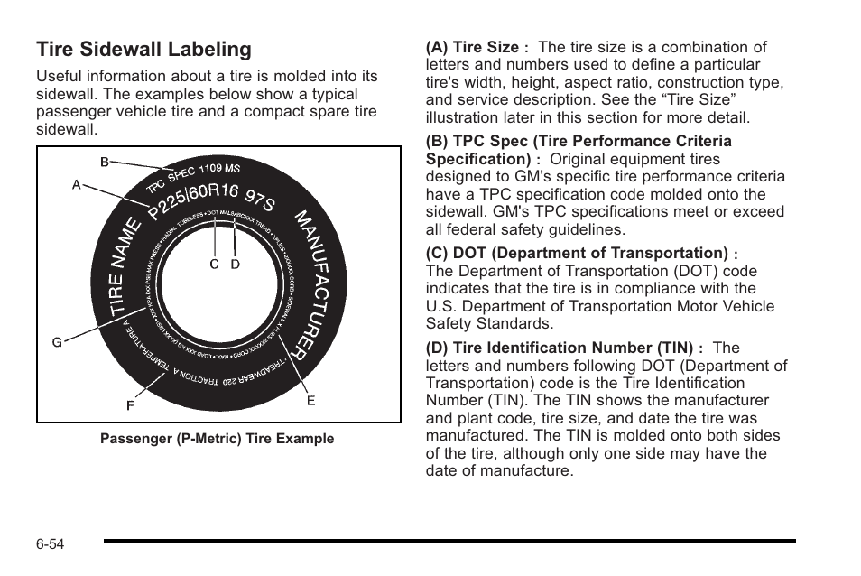 Tire sidewall labeling, Tire sidewall labeling -54 | Cadillac 2010 STS User Manual | Page 410 / 536