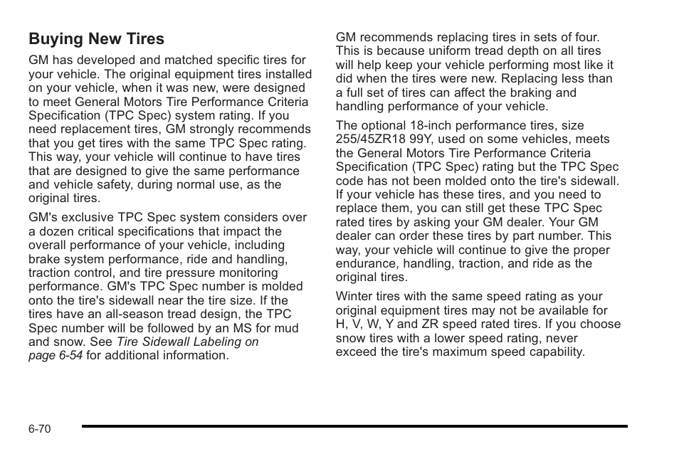 Buying new tires, Buying new tires -70 | Cadillac 2010 STS User Manual | Page 426 / 536