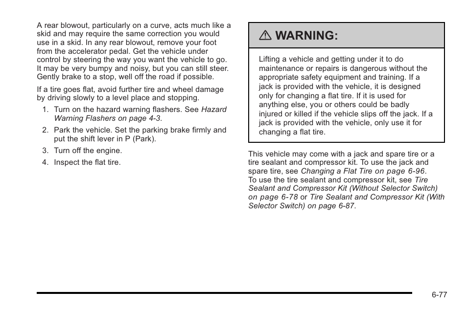 Warning | Cadillac 2010 STS User Manual | Page 433 / 536